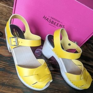 NWB Swedish Hasbeens Peep Toe High Yellow / 35 / 5/ Sandal Clogs